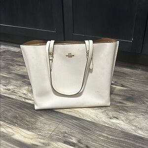 Coach White Textured Leather Tote